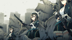 Rule 34 | 12-gauge, 3girls, ammunition, ballistic shield, benelli armi spa, benelli m4 super 90, black gloves, black jacket, brown eyes, brown hair, building, cloud, cloudy sky, combat shotgun, commentary, elbow gloves, english commentary, finger on trigger, fingernails, girls&#039; frontline, gloves, gun, hair between eyes, hair ornament, heterochromia, highres, holding, holding gun, holding weapon, jacket, long hair, m1014, m1014 (girls&#039; frontline), multiple girls, name connection, object namesake, outdoors, overcast, pump-action shotgun, pump action, red eyes, semi-automatic firearm, semi-automatic shotgun, shield, shield module, short sleeves, shotgun, shotgun shell, sky, skyscraper, usui harusame, v-shaped eyebrows, very long hair, weapon, wide sleeves, x hair ornament