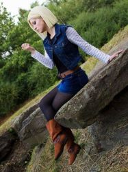 Rule 34 | android 18, android 18 (cosplay), blonde hair, boots, cosplay, dragon ball, dragonball z, photo (medium), skirt