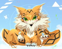 Rule 34 | absurdres, animal ears, blush, cat, cat ears, claws, digimon, green eyes, highres, meicoomon, tail