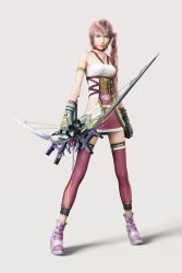 Rule 34 | 10s, 1girl, 3d, absurdres, blue eyes, bow (weapon), crossbow, final fantasy, final fantasy xiii, final fantasy xiii-2, gloves, highres, jewelry, long hair, necklace, official art, pink hair, serah farron, side ponytail, solo, thighhighs, weapon