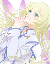 Rule 34 | 1girl, arime hotaru, blonde hair, blue eyes, blush, choker, colette brunel, highres, jacket, long hair, long sleeves, looking at viewer, own hands clasped, own hands together, sleeve cuffs, smile, solo, tales of (series), tales of symphonia