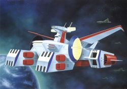 Rule 34 | earth (planet), gundam, mobile suit gundam, musai, official art, planet, scan, space, spacecraft, white base