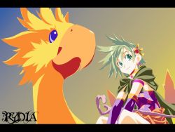 Rule 34 | 1990s (style), character name, chocobo, final fantasy, final fantasy iv, green hair, highres, letterboxed, retro artstyle, rydia (ff4), vector trace, wallpaper