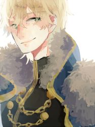 Rule 34 | 10s, 1boy, artist request, blonde hair, cape, fate/extra, fate/grand order, fate (series), gawain (fate), green eyes, light smile, looking to the side, male focus, short hair, sideways glance, smile, solo