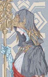 Rule 34 | 1boy, animal ears, bracelet, cat ears, covered face, crystal exarch, final fantasy, final fantasy xiv, g&#039;raha tia, g'raha tia, grey robe, holding, holding scepter, hood, hood up, hooded robe, jewelry, male focus, material growth, profile, robe, scepter, solo, tladpwl03
