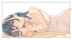 Rule 34 | 1girl, black border, black hair, blue eyes, blue hair, border, cellphone, dress, hair intakes, holding, holding phone, hololive, hololive english, long hair, looking at phone, multicolored hair, official alternate hairstyle, ouro kronii, pako (pakosun), phone, sidelocks, simple background, solo, two-tone hair, upper body, virtual youtuber, white background, white dress