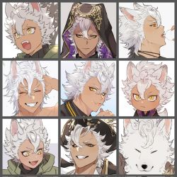 Rule 34 | 1boy, 3boys, :3, :d, ^ ^, animal ears, animalization, arm behind head, black border, black robe, black shirt, blonde hair, border, bottle, brown hair, chibi, close-up, closed eyes, closed mouth, dark-skinned male, dark skin, drinking, eating, expression chart, fangs, food, food in mouth, food on face, frown, gnb0102, grin, hair between eyes, hand up, hat, hat feather, highres, hood, hood up, hooded jacket, hyena ears, jack howl, jacket, jewelry, leona kingscholar, letterman jacket, light blush, long bangs, looking ahead, looking at viewer, looking away, looking down, male focus, multiple boys, necklace, open mouth, out of frame, pirate costume, pirate hat, portrait, robe, ruggie bucchi, school uniform, scowl, shirt, short hair, shouting, slit pupils, smile, solo, solo focus, sweat, sweatdrop, nervous sweating, tail, teeth, topless male, tree, tricorne, turtleneck, twisted wonderland, v-shaped eyebrows, water bottle, wavy hair, white hair, wolf, wolf boy, wolf ears, wolf tail, yellow eyes