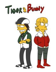 Rule 34 | 1boy, 1girl, hat, lowres, parody, shiba (berryeater), style parody, the simpsons, tiger &amp; bunny