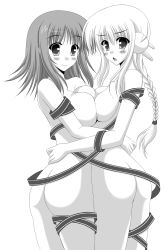Rule 34 | 00s, 2girls, absurdres, ass, braid, breast press, breasts, greyscale, highres, huge breasts, long hair, milfa (to heart), monochrome, multiple girls, naked ribbon, oda ken&#039;ichi, ribbon, robot ears, silfa (to heart), symmetrical docking, to heart (series), to heart 2, to heart 2 ad, yuri