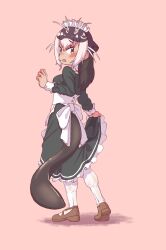 Rule 34 | 1girl, alternate costume, animal ears, apron, back bow, black dress, blush, bow, brown footwear, dress, enmaided, extra ears, fangs, frilled dress, frills, full body, giant otter (kemono friends), highres, kemono friends, kemono friends 3, loafers, long hair, long sleeves, looking at viewer, maid, maid headdress, makimakimaki928, multicolored hair, open mouth, otter ears, otter girl, otter tail, purple hair, shoes, solo, tail, two-tone hair, white apron, white bow, white hair, white sleeve cuffs, yellow eyes