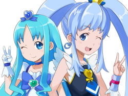 Rule 34 | 10s, 2girls, bad id, bad pixiv id, blue hair, bow, brooch, choker, color connection, crown, cure marine, cure princess, earrings, gloves, happinesscharge precure!, heart, heart brooch, heartcatch precure!, jewelry, kurumi erika, locked arms, long hair, magical girl, multiple girls, necktie, needle (needlebomb), needlebomb, precure, shirayuki hime, twintails