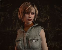 Rule 34 | 1girl, 3d, absurdres, artist request, breasts, heather mason, highres, jacket, lips, looking to the side, medium breasts, short hair, silent hill, silent hill (series), silent hill 3, sleeveless, sleeveless turtleneck, solo, turtleneck, vest