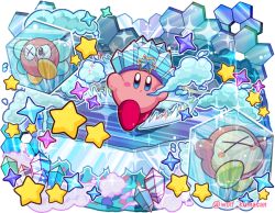 Rule 34 | blue eyes, blush stickers, breath, bronto burt, commentary request, copy ability, frozen, hat, ice, ice cube, ice kirby, insect wings, kirby, kirby (series), kumaoka pon, nintendo, no humans, star (symbol), waddle dee, wings