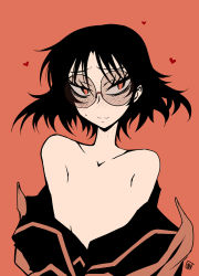 Rule 34 | 1girl, aoi manabu, bare shoulders, black hair, female protagonist (houkago play 2), flat chest, freckles, glasses, houkago play, no nipples, solo