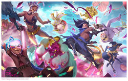 Rule 34 | 3girls, 4boys, abs, animal ears, armband, balloon, belt, belt buckle, black eyes, black gloves, black hair, black neckwear, blitzcrank, blonde hair, blue eyes, blue hair, bracer, buckle, bullet, cake, candy, carrot, confetti, crown, elbow gloves, extra eyes, eyewear on head, ezreal, facial hair, falling, fingerless gloves, fishnets, floating, food, formal, gem, gloves, grey hair, hands up, hat, high heels, holding, holding sword, holding weapon, horns, icing, jewelry, jinx (league of legends), katana, league of legends, leotard, long hair, lux (league of legends), mask, master yi, medium hair, multiple boys, multiple girls, muscular, mustache, necklace, necktie, nguy thuy ngan, no shoes, open mouth, ponytail, poro (league of legends), purple eyes, purple gloves, rabbit ears, red eyes, riven (league of legends), robot, scabbard, scar, scratches, sheath, short hair, signature, sitting, suit, sunglasses, sword, tongue, tongue out, twintails, weapon, white legwear, white suit, witch, witch hat, yasuo (league of legends)