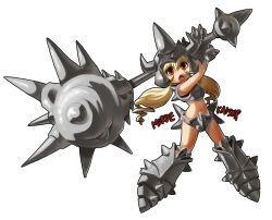 Rule 34 | 1girl, armor, blonde hair, boots, breastplate, drill hair, full body, genderswap, genderswap (mtf), hat, helm, helmet, huge weapon, league of legends, long hair, mace, midriff, mordekaiser, navel, open mouth, pikaboots, red eyes, solo, transparent background, twintails, weapon