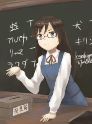 Rule 34 | chalkboard, classroom, desk, gakkatsu!, glasses, kanokoga, school, school desk, school uniform, solo, suggestion box, takachiho chiho