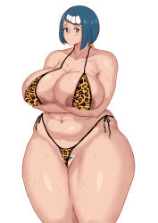 Rule 34 | 1girl, areola slip, bikini, blue eyes, blue hair, blush, breasts, collarbone, creatures (company), cyberboi, female focus, female pubic hair, game freak, highres, huge breasts, lana&#039;s mother (pokemon), navel, nintendo, pokemon, pokemon (anime), pokemon sm (anime), pubic hair, solo, stomach, sweat, swimsuit