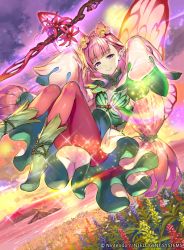 Rule 34 | 1girl, boots, fairy, fairy wings, fire emblem, fire emblem cipher, fire emblem heroes, flower, hair flower, hair ornament, hmk84, leaf, long hair, low twintails, mirabilis (fire emblem), nintendo, official art, pink hair, pointy ears, purple eyes, solo, sparkle, sword, twintails, water, weapon, wings