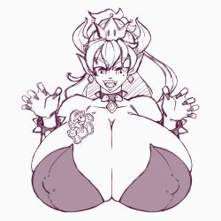 Rule 34 | 1boy, 1girl, 20s, animated, animated gif, bouncing, bouncing breasts, bowsette, bracelet, breasts, cleavage, collar, covered erect nipples, crown, earrings, eyebrows, eyebrows hidden by hair, fangs, fingernails, genderswap, giant, giantess, horns, huge breasts, jewelry, jumping, leotard, long fingernails, long hair, looking down, looping animation, mario, mario (series), mole, mole under eye, monochrome, n647, nail polish, new super mario bros., new super mario bros. u deluxe, nintendo, nipples, nipples visible through clothes, open mouth, paper mario, paper mario: sticker star, pointy ears, simple background, size difference, sketch, smile, spiked bracelet, spiked collar, spikes, staring, super crown, teeth, white background