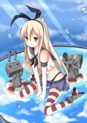 Rule 34 | 10s, 1girl, absurdres, blonde hair, freeze (867139), highres, kantai collection, rensouhou-chan, shimakaze (kancolle), striped clothes, striped thighhighs, thighhighs