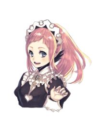 Rule 34 | 1girl, :d, black shirt, blue eyes, brown hair, cropped torso, danno gs, felicia (fire emblem), fire emblem, fire emblem fates, floating hair, long hair, long sleeves, looking at viewer, maid, nintendo, open mouth, shirt, simple background, smile, solo, white background