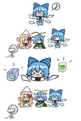 Rule 34 | &gt; &lt;, 3girls, ^ ^, absurdres, antennae, aqua hair, bad id, bad pixiv id, barefoot, blonde hair, blue bow, blue dress, blue hair, blush stickers, bomb item (touhou), bow, butterfly wings, capelet, chaleu, cirno, closed eyes, closed mouth, collared shirt, detached wings, dress, eighth note, electric fan, eternity larva, fairy, fairy wings, food, green dress, hair bow, hat, highres, holding, holding food, holding leaf, ice, ice cube, ice wings, insect wings, korean commentary, leaf, leaf on head, lily white, long hair, long sleeves, multicolored clothes, multicolored dress, multiple girls, musical note, open mouth, popsicle, puffy short sleeves, puffy sleeves, shirt, short hair, short sleeves, simple background, sketch, smile, spoken musical note, touhou, white background, white capelet, white headwear, white shirt, wings
