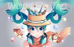 Rule 34 | 1girl, 39, beamed quavers, rabbit, green hair, hat, hatsune miku, headphones, headphones around neck, highres, long hair, looking at viewer, musical note, musical note print, nou (nounknown), quaver, quaver rest, smile, solo, staff (music), twintails, upper body, vocaloid