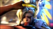 Rule 34 | 1boy, 1girl, 3d, animated, armor, armored dress, black gloves, blizzard (company), blonde hair, blue eyes, clothed female nude male, faceless, faceless male, fellatio, gloves, grey hair, hetero, makeup, mascara, mercy (overwatch), nude, oral, overwatch, runny makeup, saucyfm, source filmmaker (medium), tagme, video, white hair