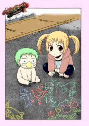 Rule 34 | 1boy, 1girl, baby, baby be&#039;el, beelzebub (manga), blonde hair, green hair, highres, kanzaki futaba, long hair, short hair