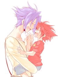 Rule 34 | 10s, 2boys, carrying, child, child carry, closed eyes, father and son, kometto, male focus, miyabi reiji, multiple boys, open mouth, purple hair, red hair, spoilers, star driver, tsunashi takuto