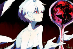 Rule 34 | 1girl, absurdres, ayanami rei, blood, bob cut, colored skin, the end of evangelion, giant, giantess, hands up, highres, holding, lilith (ayanami rei), mogutofuoes, neon genesis evangelion, red eyes, short hair, solo, white hair, white skin