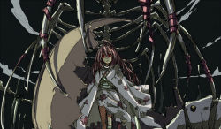 Rule 34 | ahoge, brown hair, cape, dress, highres, long hair, original, page (page1555), red eyes, ribbon, skeleton, solo, torn clothes, very long hair