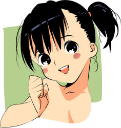 Rule 34 | 1girl, baba arumi, bad id, bad pixiv id, black hair, blush stickers, clenched hand, one side up, open mouth, original, short hair, smile, solo