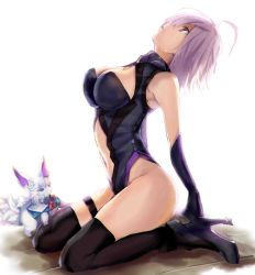 Rule 34 | 1girl, ahoge, arched back, arm support, armadillo-tokage, armpits, bare shoulders, black footwear, black gloves, black leotard, black thighhighs, blue footwear, blue high heels, boots, breasts, cleavage, cleavage cutout, clothing cutout, crying, crying with eyes open, elbow gloves, fate/grand order, fate (series), female focus, fou (fate), from side, full body, gloves, hair over one eye, head back, high heel boots, high heels, highleg, highleg leotard, large breasts, legband, legs, leotard, light purple hair, looking up, mash kyrielight, mashu kyrielite, navel, navel cutout, parted lips, purple eyes, seiza, short hair, simple background, sitting, skin tight, sleeveless, sleeveless turtleneck, solo, tears, thigh boots, thigh strap, thighhighs, turtleneck, type-moon, white background