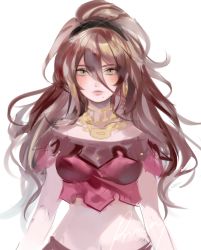Rule 34 | 1girl, aubz, bracelet, brown hair, dancer, gloves, jewelry, long hair, looking at viewer, necklace, octopath traveler, octopath traveler i, ponytail, primrose azelhart, simple background, smile, solo
