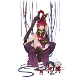 Rule 34 | 3girls, ahoge, bell, black hair, black legwear, blush, blush stickers, bow, cable, chair, character doll, christmas, closed eyes, dana zane, dorothy haze, elbow gloves, facing viewer, fake facial hair, fake mustache, floppy disk, full body, girls&#039; frontline, gloves, haijin, high heels, highres, holding, holding magnifying glass, jill stingray, long hair, looking away, magnifying glass, multiple girls, official alternate costume, official art, open mouth, pipe in mouth, red bow, red eyes, red footwear, red gloves, red hair, removing legwear, short hair, sitting, smoking pipe, thighhighs, torn clothes, torn gloves, torn legwear, transparent background, twintails, va-11 hall-a, white hair, wire