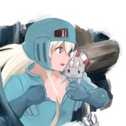 Rule 34 | 1girl, anchor hair ornament, blonde hair, commentary request, cosplay, gloves, green eyes, hair ornament, helmet, highres, inoue kousei, kantai collection, kaze no tani no nausicaa, lifebuoy, long hair, nausicaa (cosplay), open clothes, open mouth, pilot suit, rensouhou-chan, shimakaze (kancolle), sidelocks, sitting on shoulder, swim ring