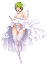 Rule 34 | 1girl, ange (taimanin asagi), blush, breasts, bride, green hair, highres, lilith-soft, looking at viewer, nipples, nobushito kuro, open mouth, panties, red eyes, simple background, small breasts, solo, taimanin (series), taimanin asagi, taimanin rpgx, underwear, upskirt, white background
