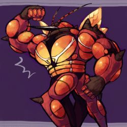 Rule 34 | ^^^, buzzwole, clenched hands, creatures (company), flexing, from side, game freak, gen 7 pokemon, nintendo, no humans, okame nin, pokemon, pokemon (creature), purple background, solo, ultra beast