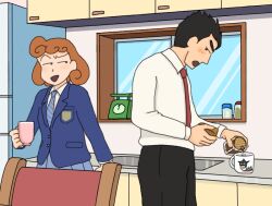 Rule 34 | 1boy, 1girl, aged up, brother and sister, crayon shin-chan, kitchen, necktie, nohara himawari, nohara shinnosuke, red necktie, siblings, window