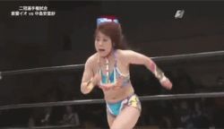 Rule 34 | 2girls, animated, animated gif, breast implants, breasts, failure, japan, japanese (nationality), lowres, medium breasts, multiple girls, nakajima arisa, photo (medium), shirai io, small breasts, suicide dive, unconscious, what, world wonder ring stardom, wrestling, you&#039;re doing it wrong