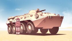 Rule 34 | actinium89, armor, armored personnel carrier, armored vehicle, bocchi the rock!, cube hair ornament, day, full body, gotoh hitori, hair between eyes, hair ornament, highres, long hair, military, military uniform, military vehicle, one side up, outdoors, pink hair, soldier, standing, uniform, vehicle focus
