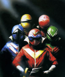Rule 34 | blue theme, green theme, helmet, himitsu sentai goranger, pink theme, red theme, sentai, super sentai, yellow theme