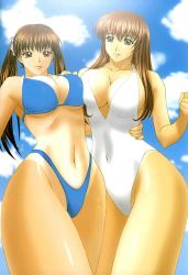 Rule 34 | 2girls, breasts, dead or alive, highres, hitomi (doa), lei fang, long hair, multiple girls, swimsuit, tagme, tan, tanline, tecmo, underboob