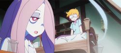 Rule 34 | 10s, 2girls, animated, animated gif, female focus, glasses, hair over one eye, little witch academia, lotte jansson, lowres, multiple girls, sucy manbavaran