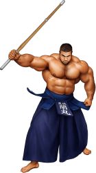 Rule 34 | 1boy, abs, arm hair, armpit hair, armpits, bara, beard, biceps, brown hair, chest hair, clenched hands, facial hair, gyee, hairy, hakama, highres, japanese clothes, jiraiya, large pectorals, looking at viewer, male focus, manly, mature male, muscular, muscular male, navel, navel hair, nipples, official art, pectorals, ranmaru (gyee), short hair, solo, sword, thick arms, thick eyebrows, topless male, transparent background, weapon, wooden sword