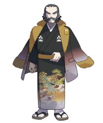 Rule 34 | 1boy, :&lt;, absurdres, artist request, black eyes, black hair, black kimono, brown footwear, buttons, clenched hand, closed mouth, coat, coat on shoulders, creatures (company), facial hair, forehead, full body, fur-trimmed coat, fur-trimmed sleeves, fur trim, game freak, gen 1 pokemon, golduck, highres, japanese clothes, kamado (pokemon), kimono, long sleeves, looking at viewer, male focus, multicolored coat, mustache, nintendo, official art, outline, pocket, pokemon, pokemon (creature), pokemon legends: arceus, sandals, sash, short hair, sidelocks, simple background, socks, solo, standing, tabi, thick eyebrows, transparent background, v-shaped eyebrows, white outline, white socks
