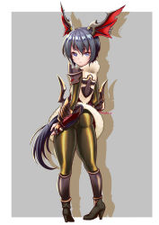 Rule 34 | 1girl, armor, ass, bat wings, black hair, black socks, blue eyes, bodysuit, boots, clothes lift, dress, dress lift, earrings, elin, from behind, gauntlets, head wings, high heels, highres, holding tail, jewelry, kneehighs, kumehara chiyota, lifting own clothes, long tail, looking back, short hair, skin tight, socks, solo, tail, tera online, tight clothes, wings