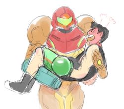 Rule 34 | 1boy, 1girl, angry, arm cannon, armor, blush, boxing gloves, carrying, full-face blush, gloves, height difference, little mac, md5 mismatch, metroid, nintendo, power armor, power suit, princess carry, punch-out!!, resized, role reversal, samus aran, super smash bros., tangy citrus, varia suit, weapon